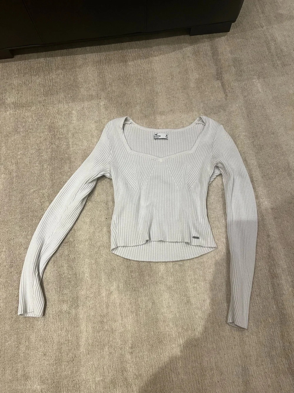 Hollister White Ribbed Scoop Neck Long Sleeve Top